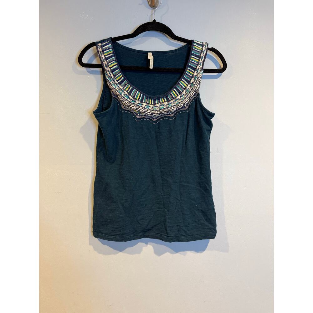 Handmade Teal Embroidered Scoop Neck Tank Top Boho Festival